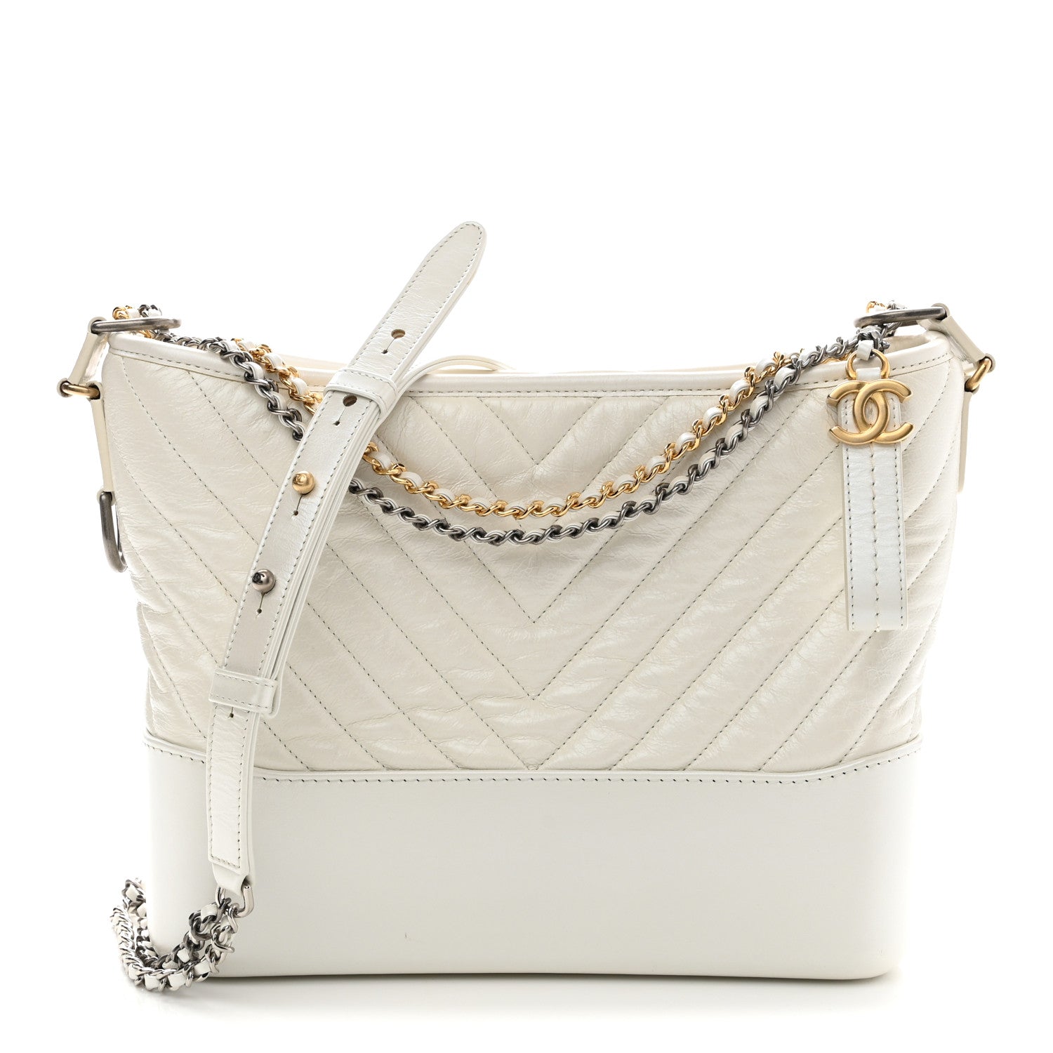 Aged Calfskin Chevron Quilted Medium Gabrielle Hobo White