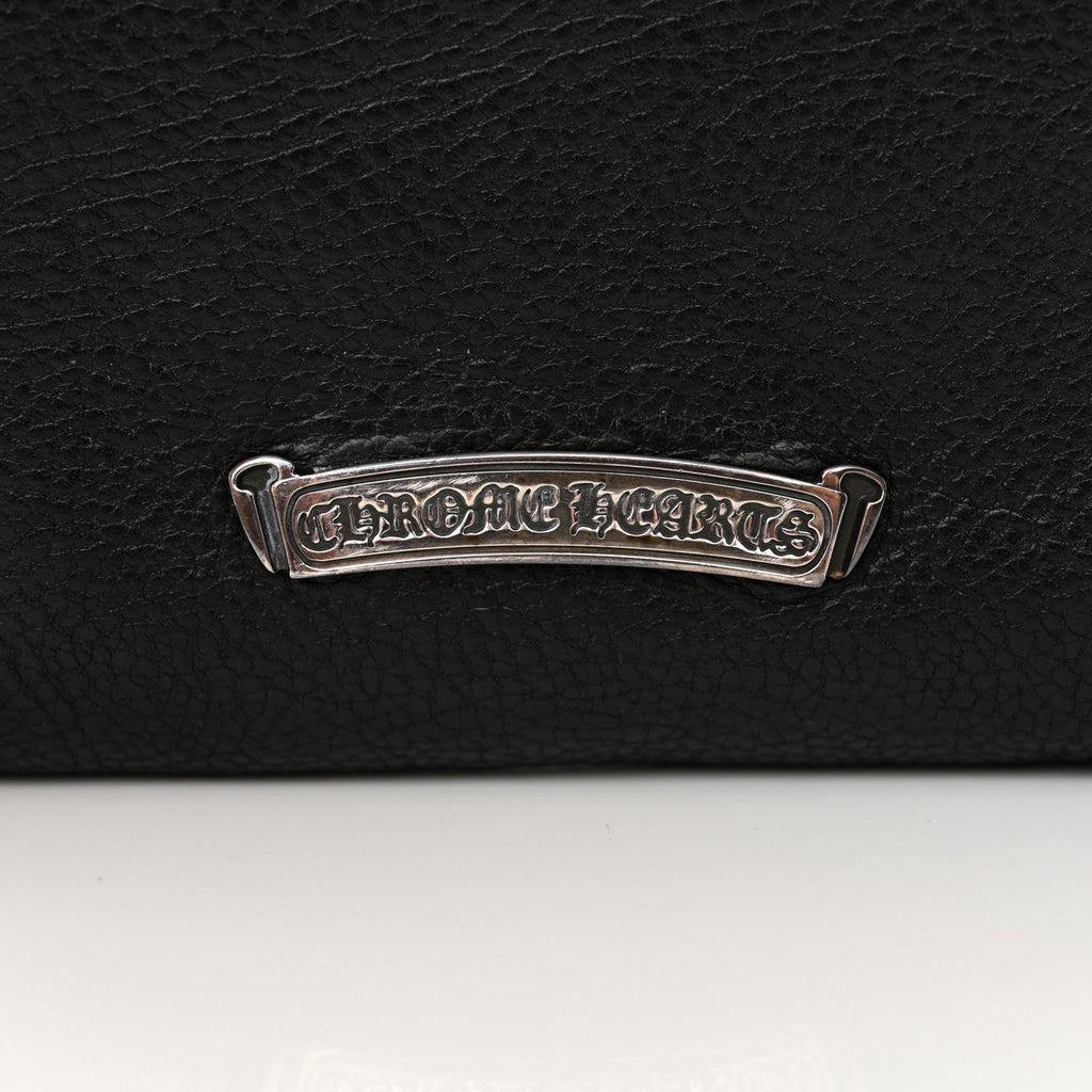 Grained Calfskin Fleur De Lis Square Pocket Crossbody Black