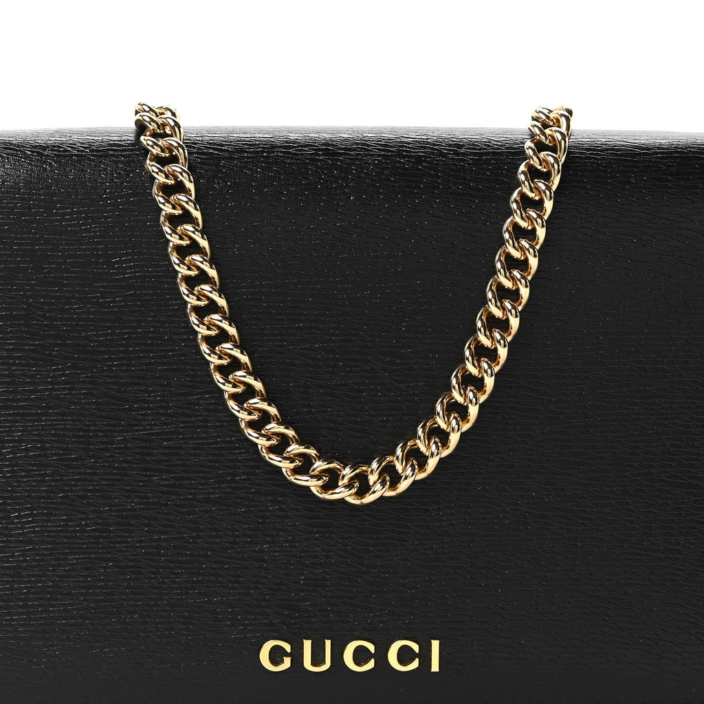 Textured Calfskin Script Logo Wallet On Chain Black