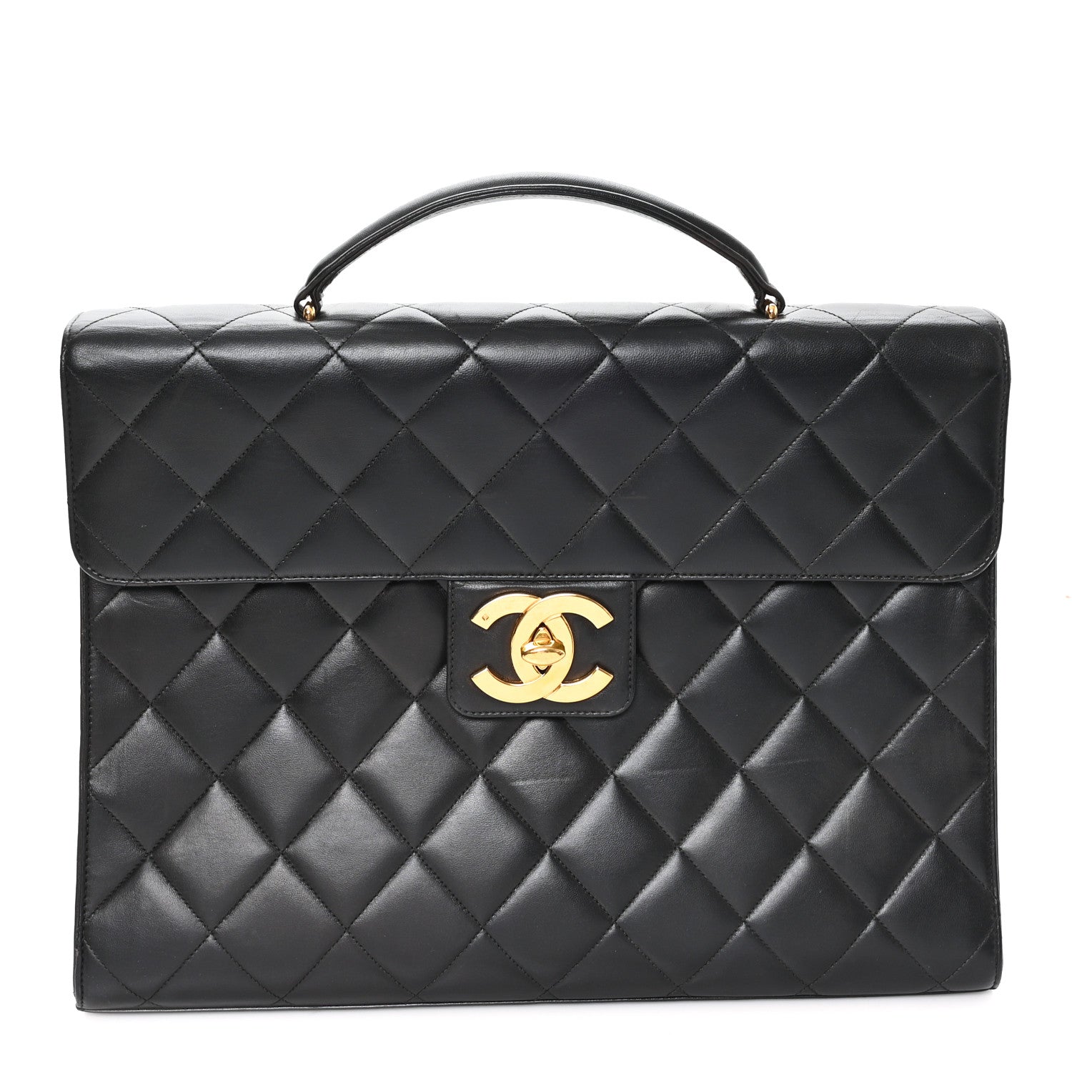 Lambskin Quilted Briefcase Laptop Bag Black