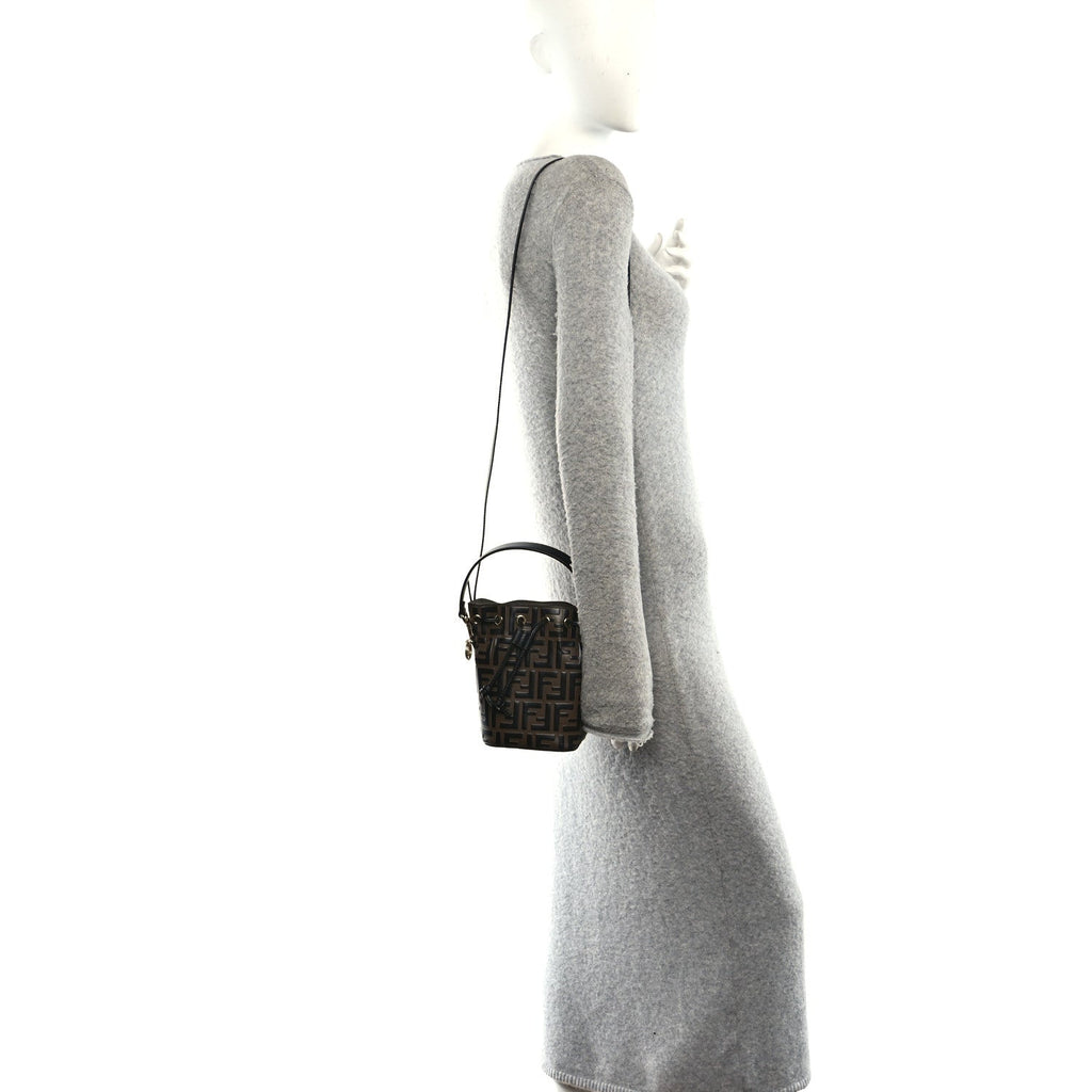 Vitello Liberty F is Fendi Bi-Color FF 1974 Embossed Mini Mon Tresor Bucket Bag Maya Black