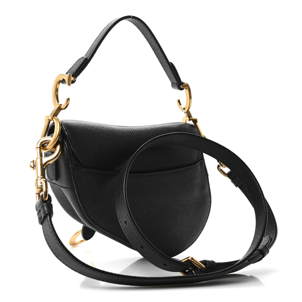 Grained Calfskin Mini Saddle Bag With Strap Black
