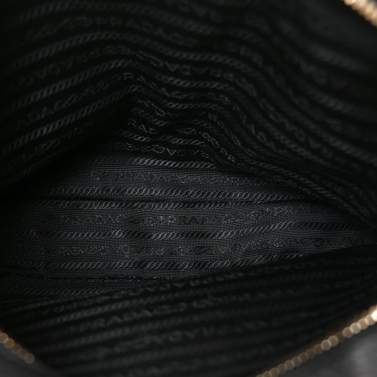 Vitello Daino Medium Double Zip Shoulder Bag Black
