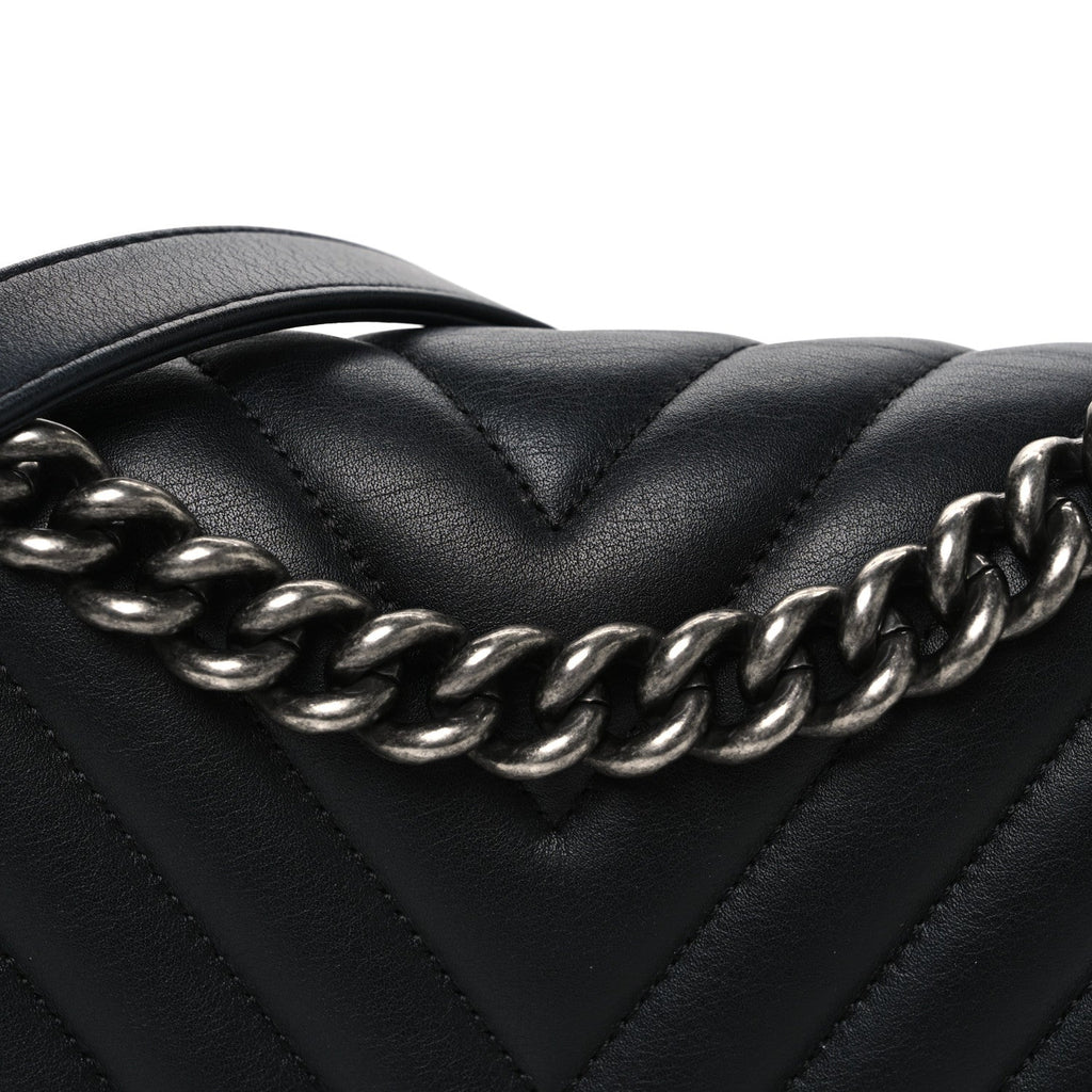 Calfskin Chevron Quilted Medium Boy Flap Black