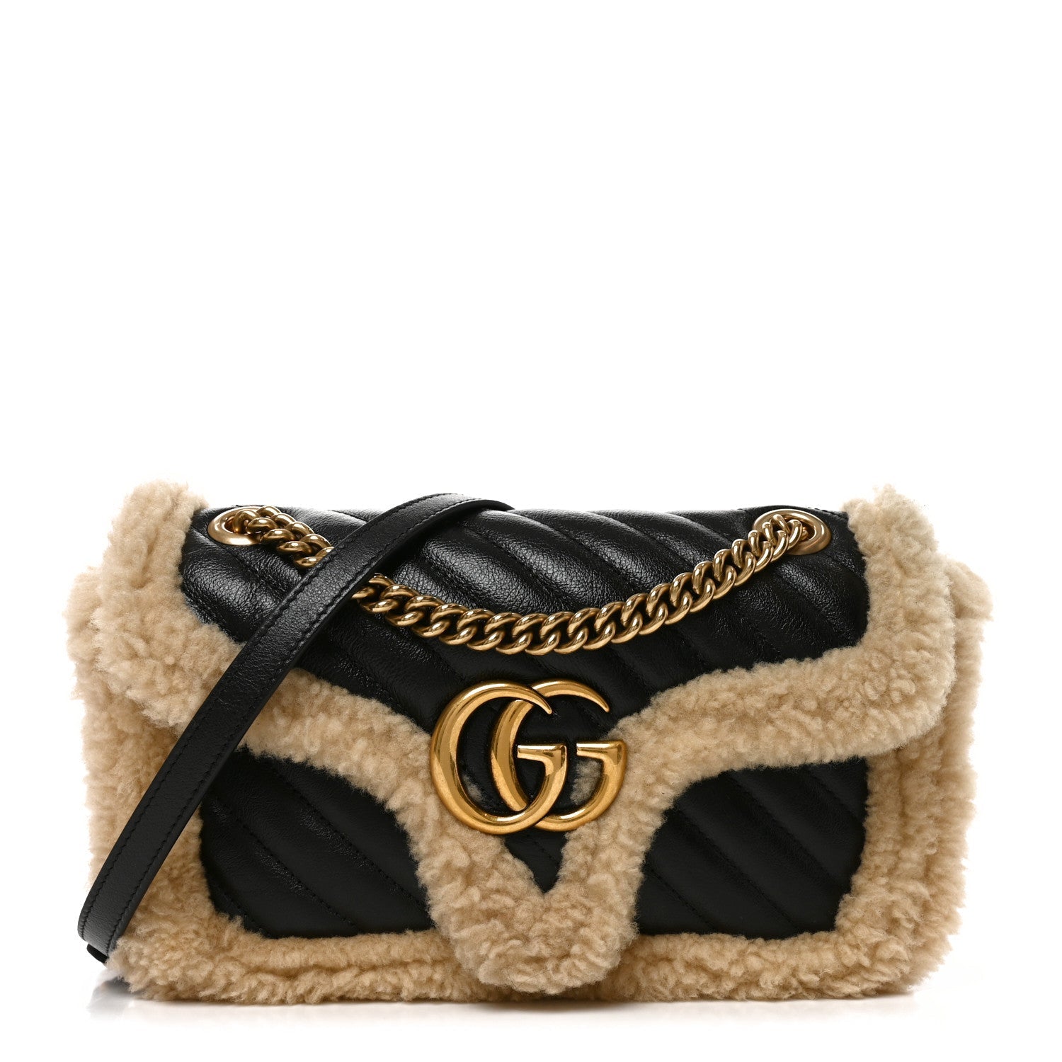 Azalea Calfskin Wool Matelasse Diagonal Small GG Marmont Shoulder Bag Black