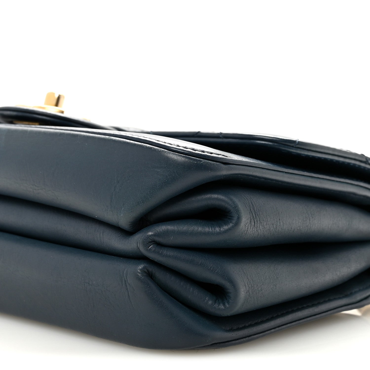 Glazed Calfskin Quilted Small Straight Lined Flap Blue