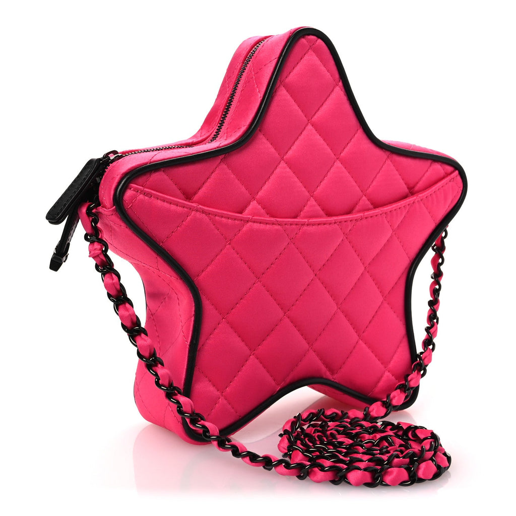 Satin Quilted Walk Of Fame Star Bag Fuchsia Black