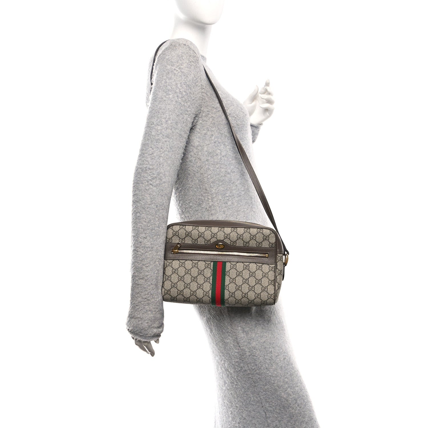GG Supreme Monogram Web Small Ophidia Shoulder Bag Brown