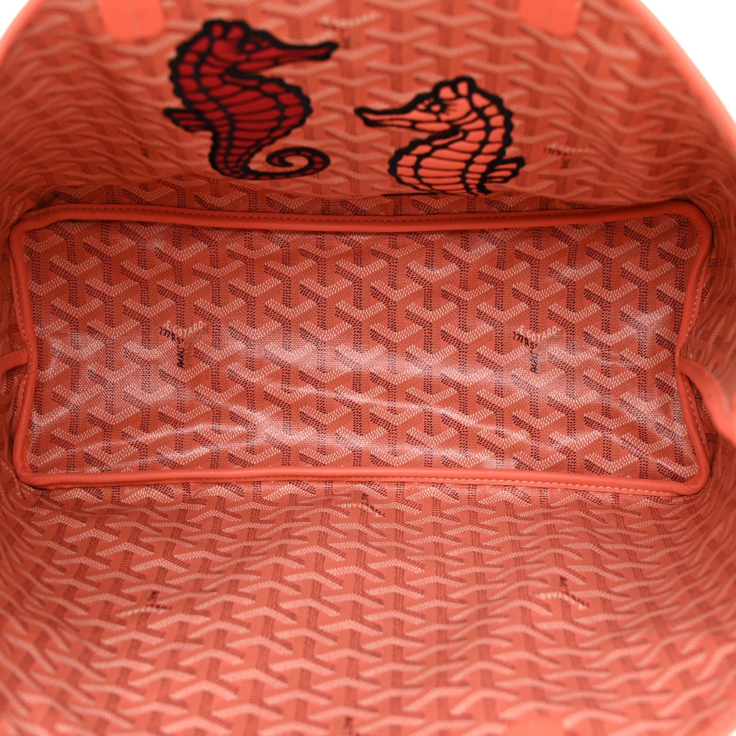 Goyardine Embroidered Seahorse Reversible Anjou PM Coral