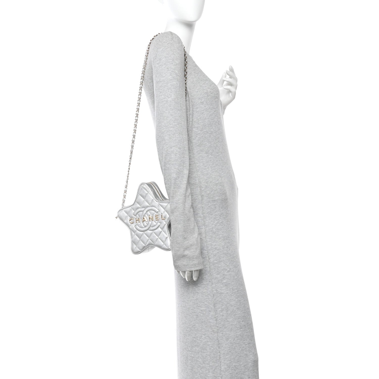 Metallic Lambskin Quilted Walk Of Fame Star Bag Silver