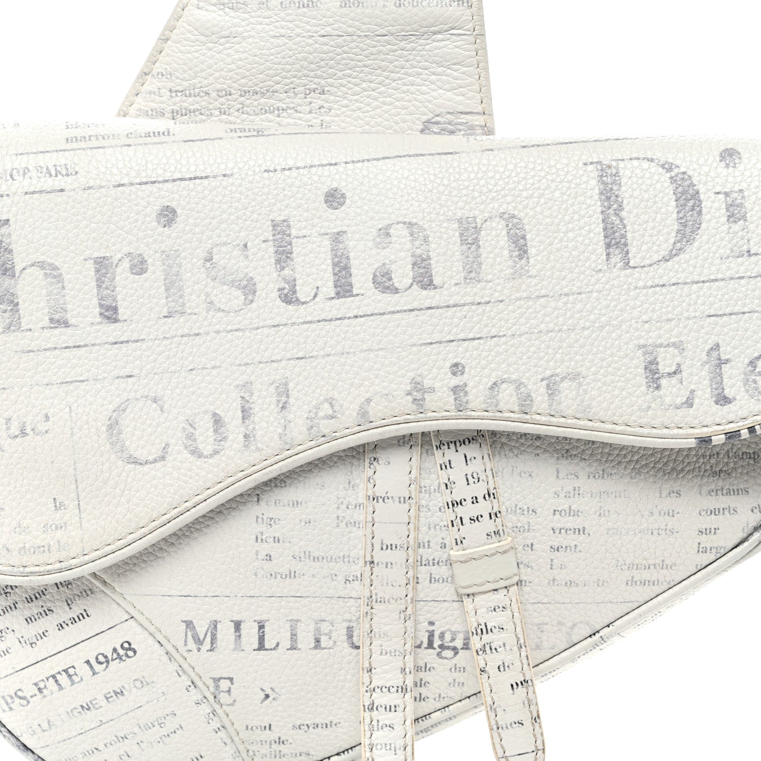 X Daniel Arsham Grained Calfskin Newspaper Print Saddle Bag White
