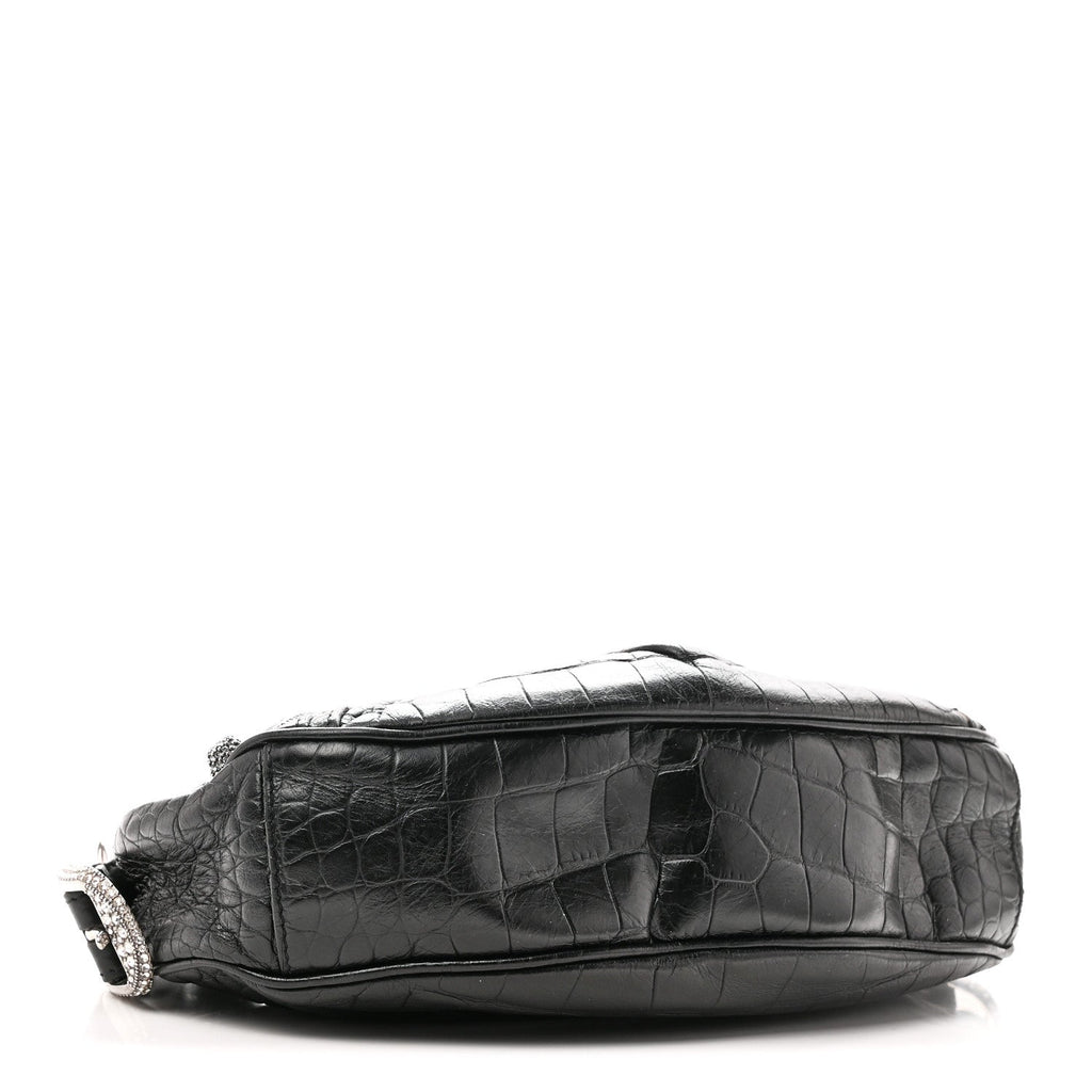 Extra Supple Calfskin Crystal Crocodile Embossed Le Cagole Shoulder Bag XS Black