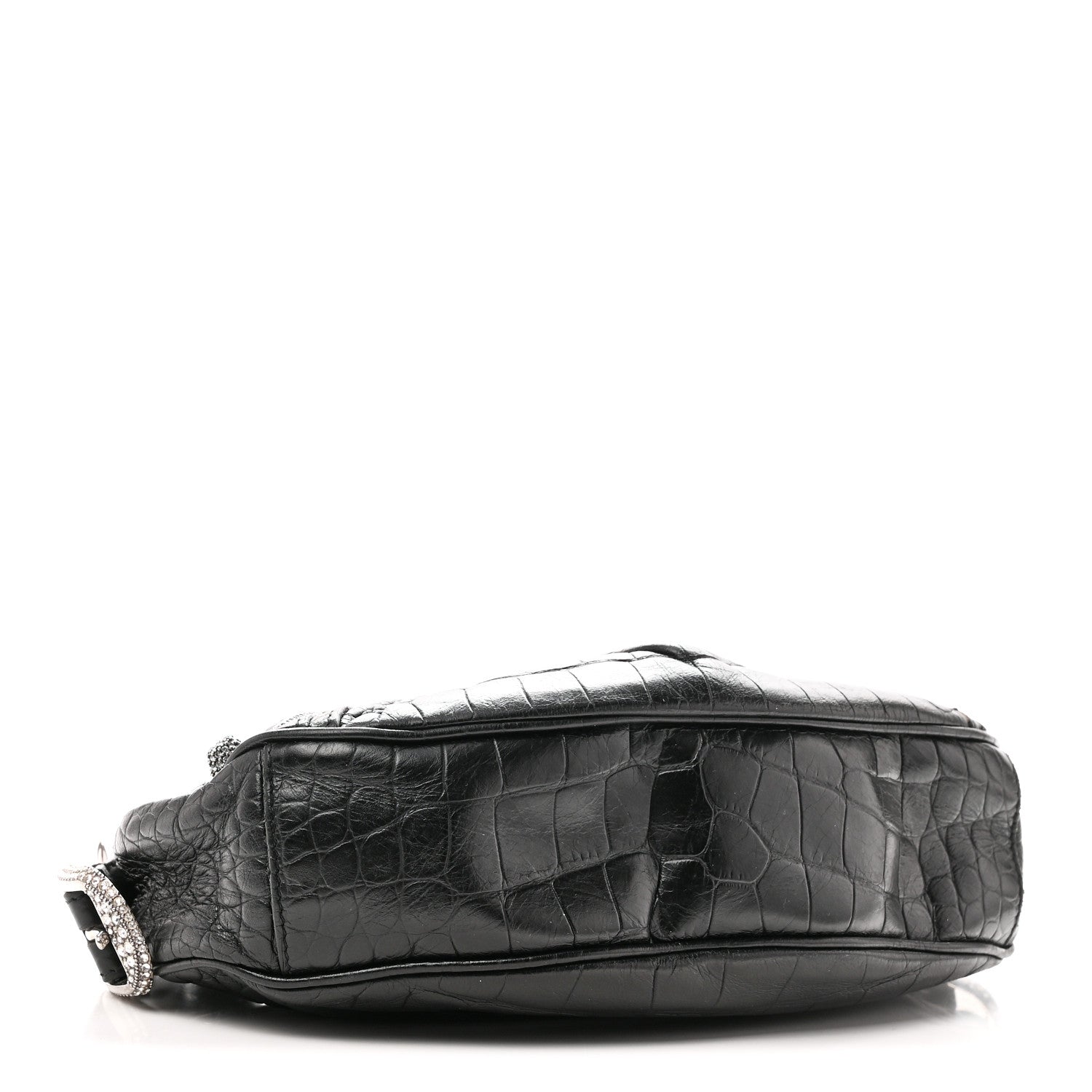 Extra Supple Calfskin Crystal Crocodile Embossed Le Cagole Shoulder Bag XS Black
