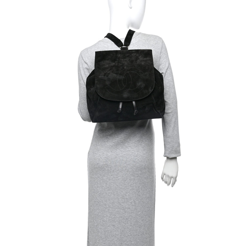 Suede CC Drawstring Backpack Black