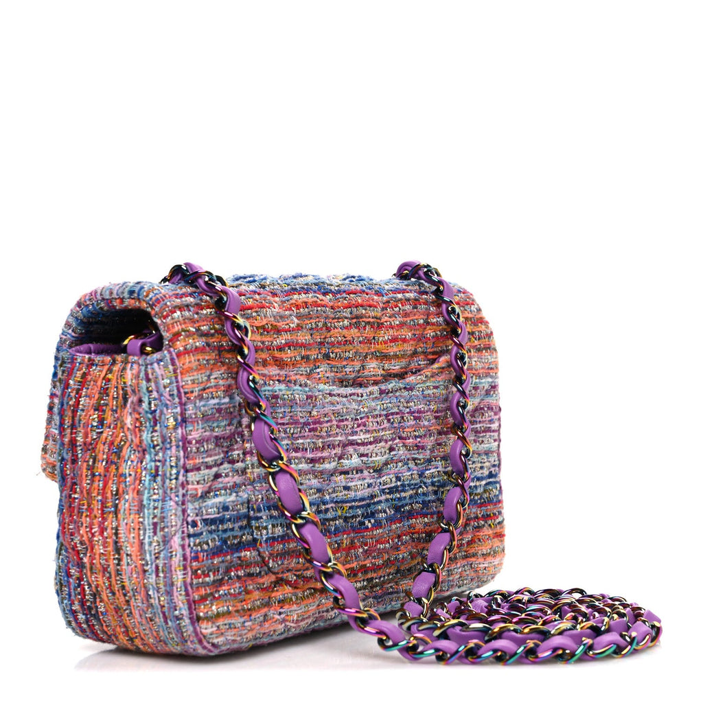 Tweed Quilted Mini Rectangular Flap Blue Pink Orange