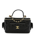 Lambskin Quilted Polly Pocket East West Top Vanity With Chain Black