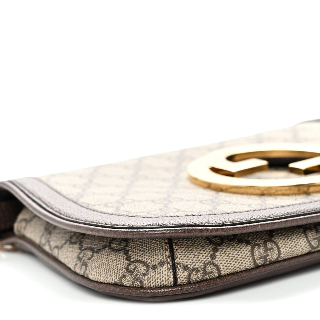 GG Supreme Monogram Textured Dollar Calfskin Blondie Chain Shoulder Flap Bag Beige Ebony New Acero