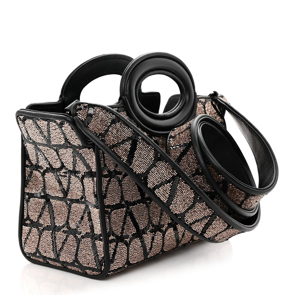 Sequins Toile Iconographe Calfskin Beaded Mini Le Troisieme Shopping Bag Black Rose