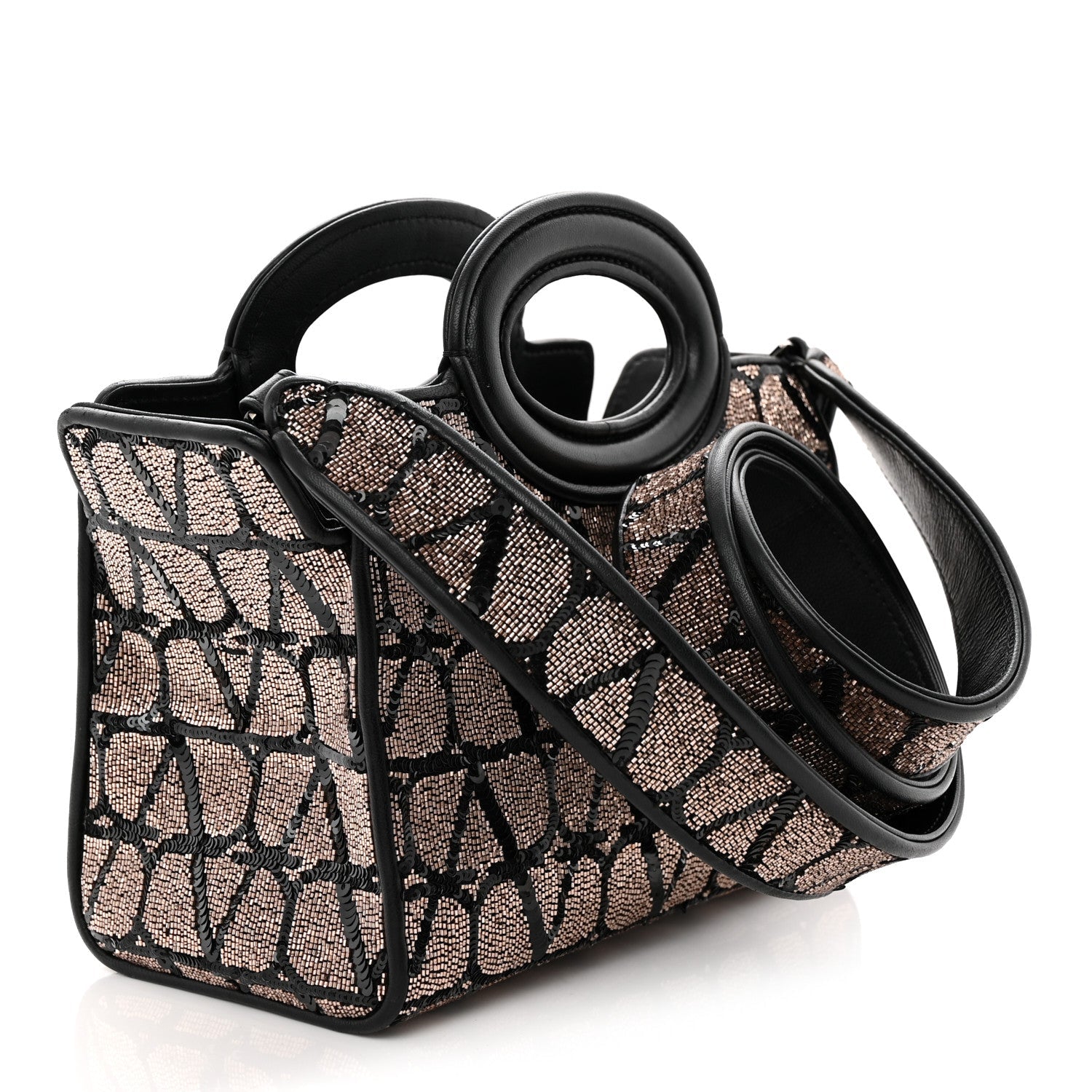 Sequins Toile Iconographe Calfskin Beaded Mini Le Troisieme Shopping Bag Black Rose