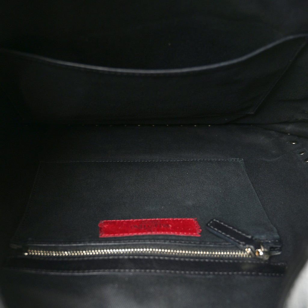 Vitello Calfskin Small Rockstud Flip-Lock Messenger Bag Black