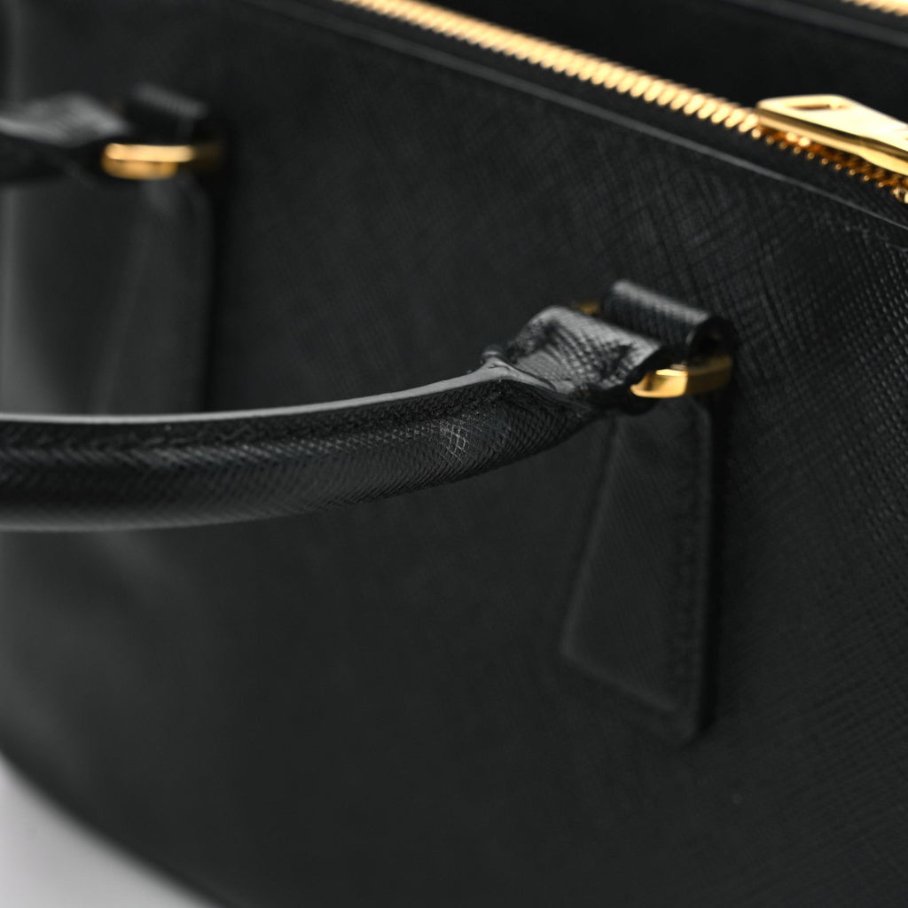 Saffiano Lux Mini Galleria Double Zip Tote Black