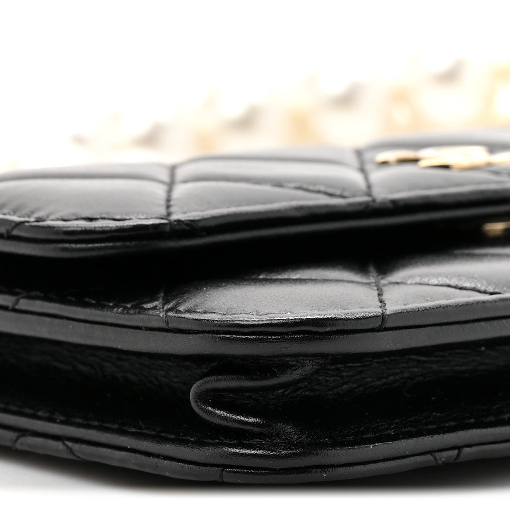 Calfskin Quilted Maxi Pearls Clutch With Chain Black