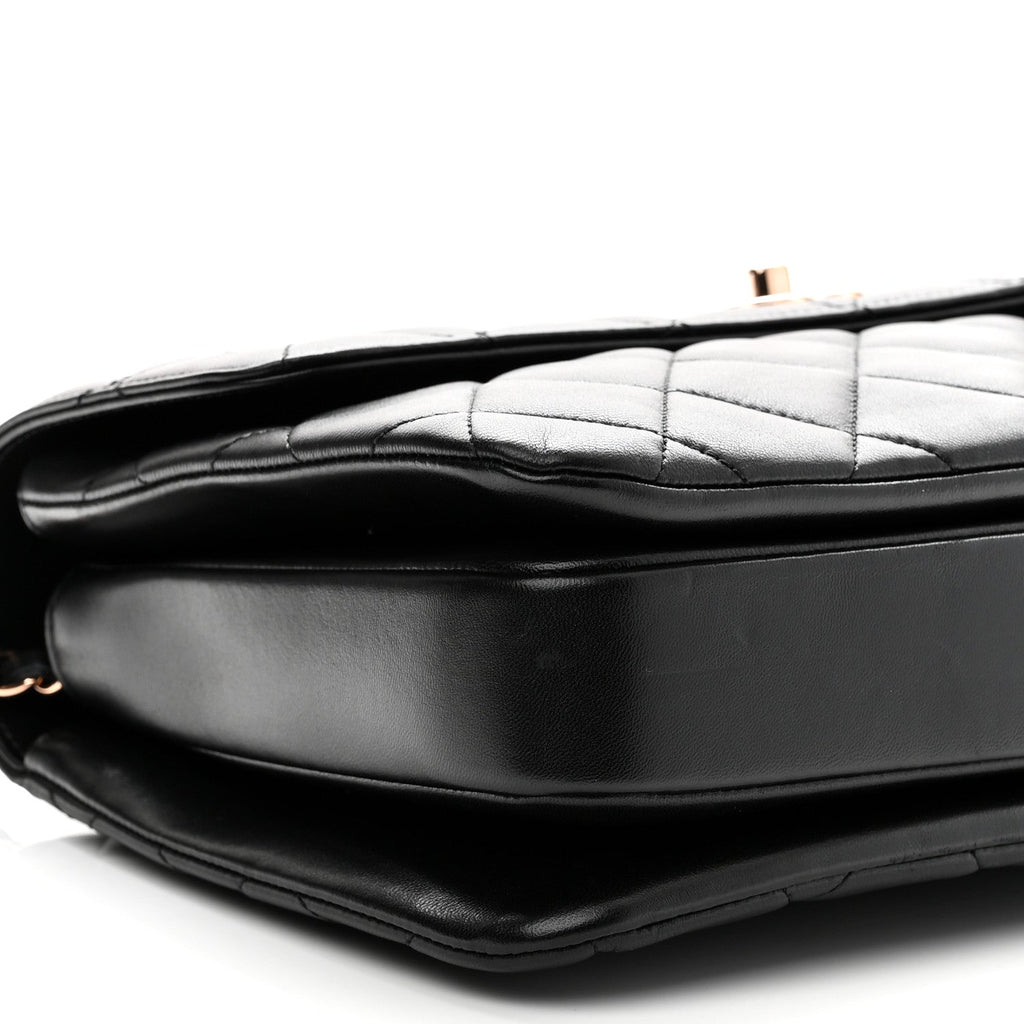 Lambskin Quilted Medium Trendy CC Flap Dual Handle Bag Black