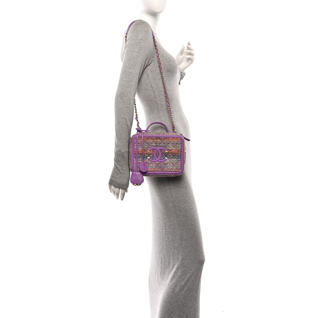 Tweed Quilted Medium CC Filigree Vanity Case Purple Multicolor