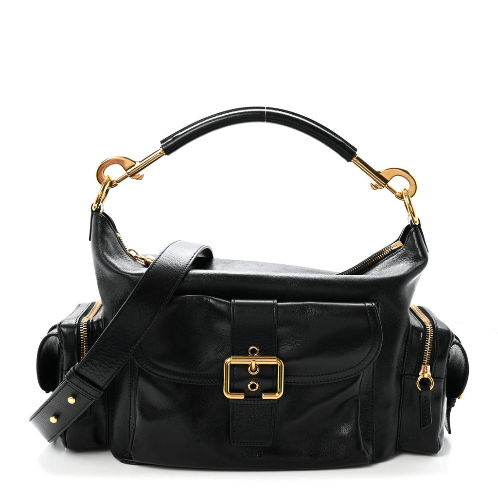 Shiny Calfskin Medium Double Carry Camera Bag Black