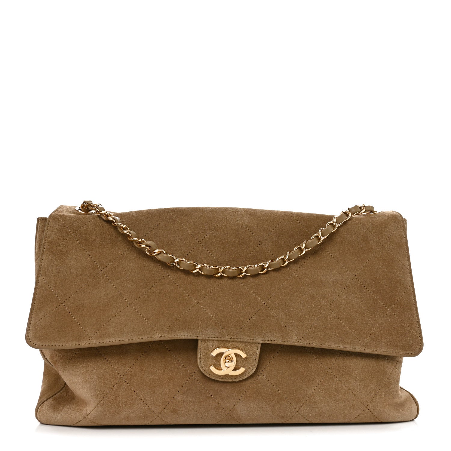 Suede Calfskin Souplissimo Maxi Flap Dark Beige