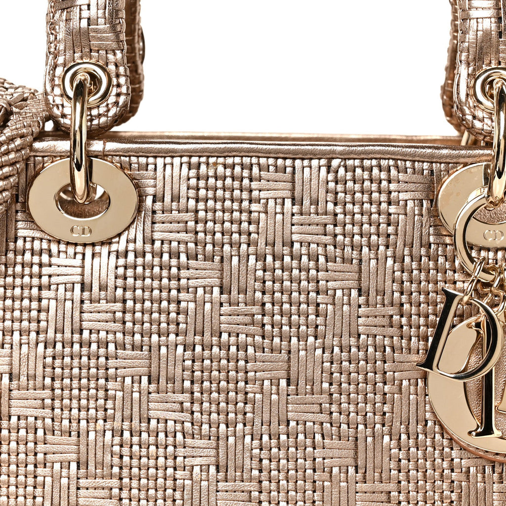 Metallic Calfskin Braided Medium Lady Dior Gold