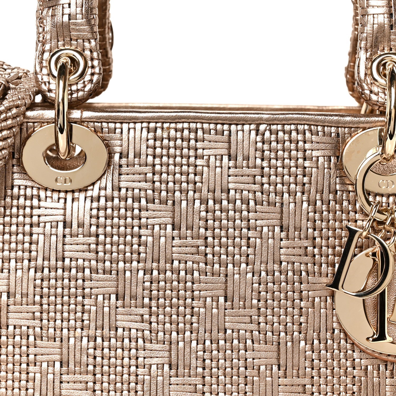 Metallic Calfskin Braided Medium Lady Dior Gold