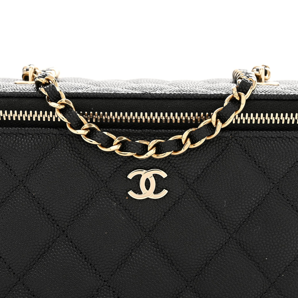 Caviar Quilted Small Tiny CC Vanity Case With Chain Black