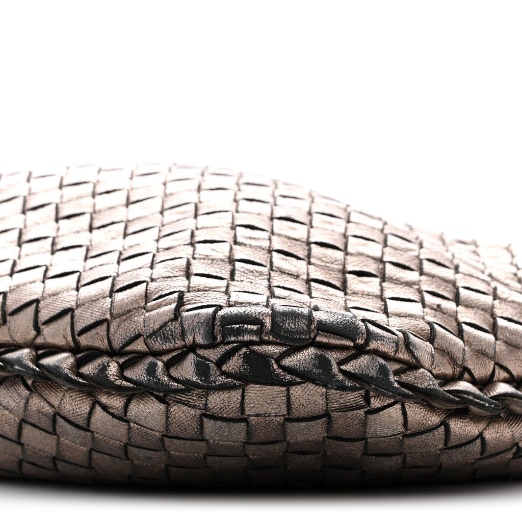 Metallic Nappa Intrecciato Medium Veneta Hobo Pewter