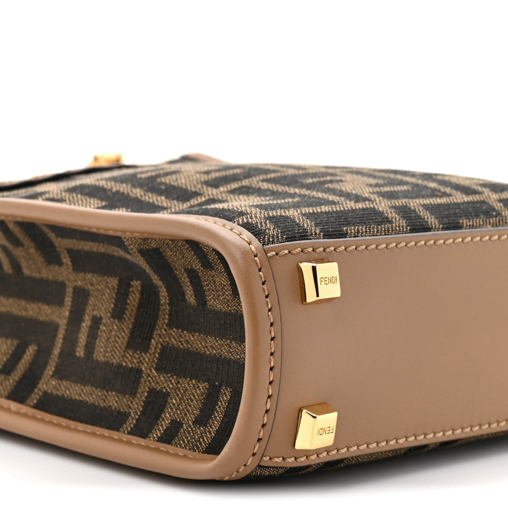 Fabric Jacquard Vitello King Plexiglass FF 1974 Mini Fendi Sunshine Shopper Tote Tobacco Moro Sand