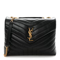 Calfskin Y Quilted Monogram Medium Loulou Chain Satchel Black