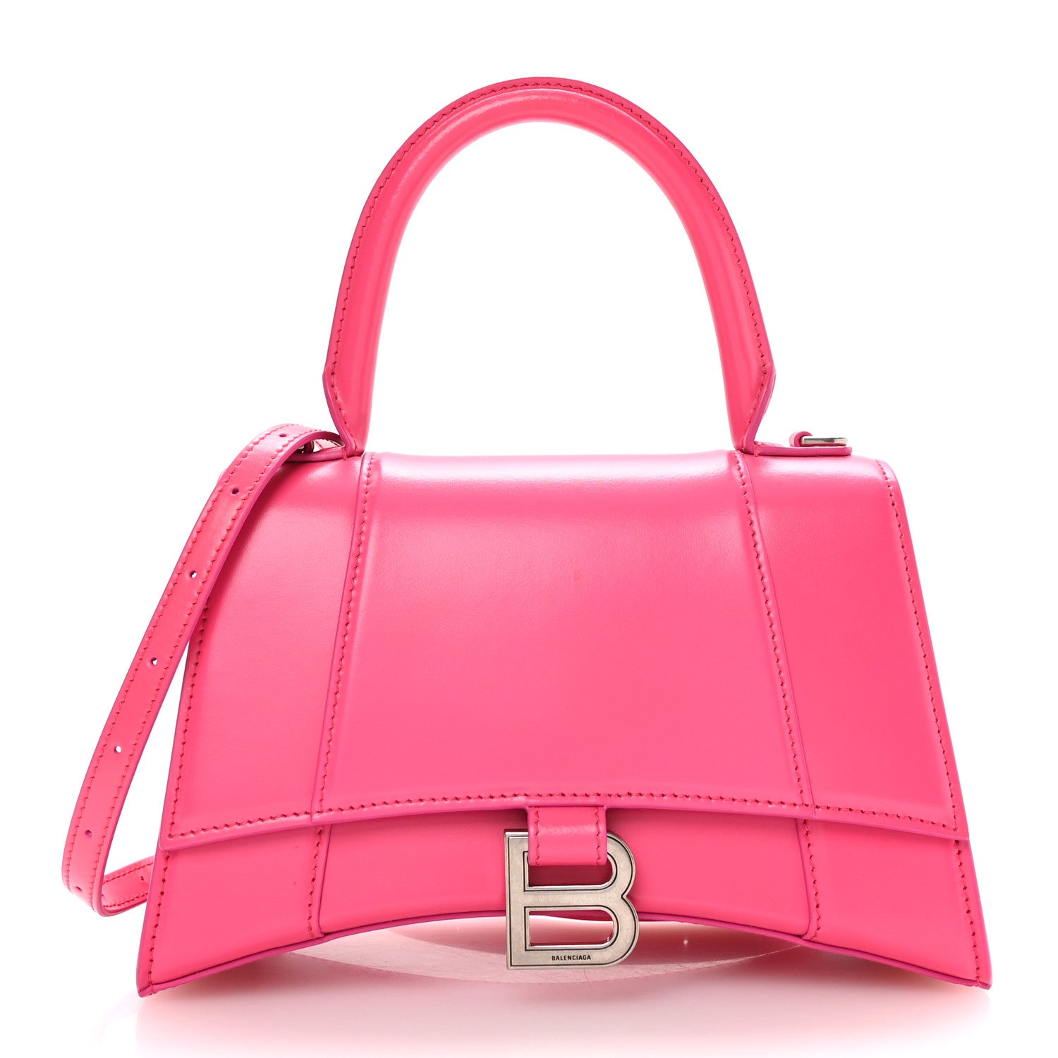 Shiny Box Calfskin Small Hourglass Top Handle Bag Acid Fuchsia