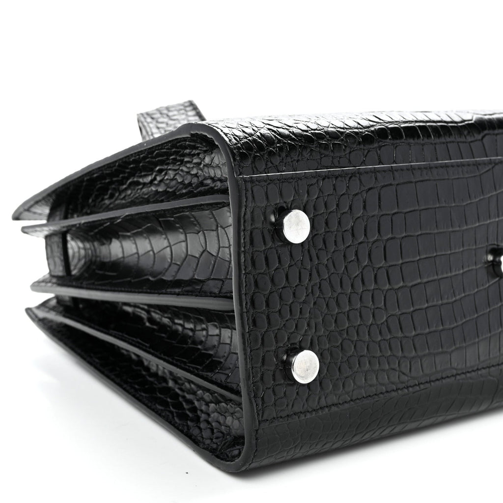 Calfskin Crocodile Embossed Baby Sac De Jour Black