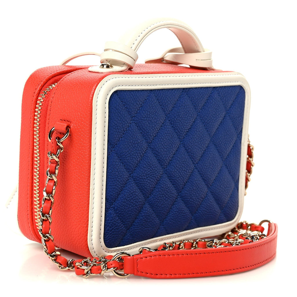 Caviar Quilted Small CC Filigree Vanity Case Blue White Red