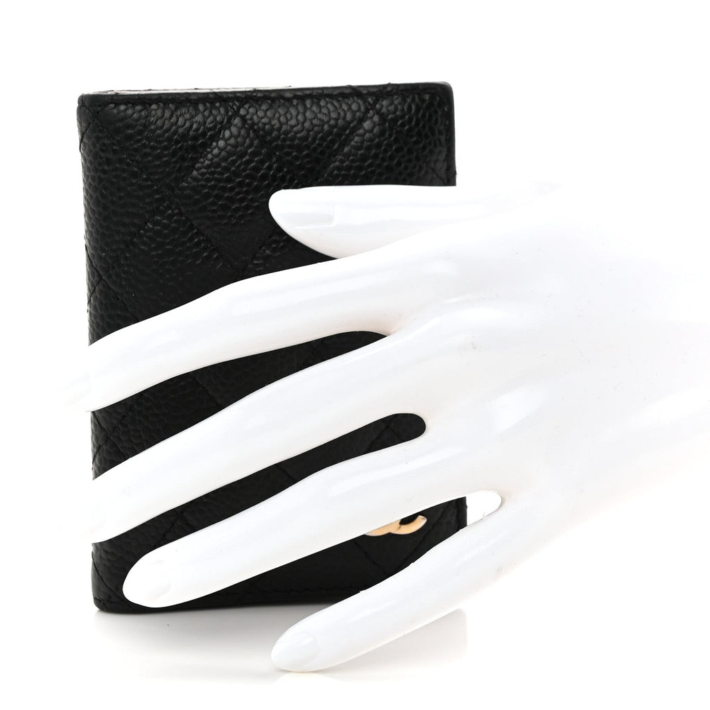 Caviar Quilted Card Holder Wallet Black