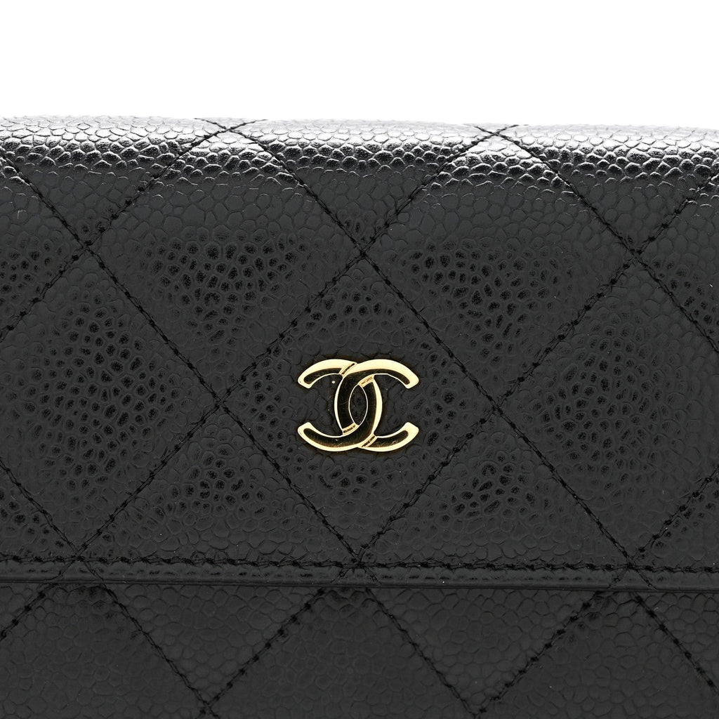 Caviar Quilted Large Gusset Flap Wallet Black