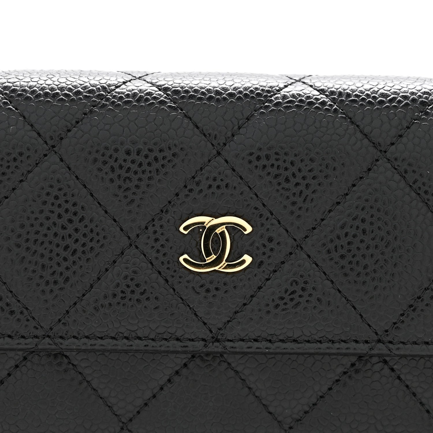 Caviar Quilted Large Gusset Flap Wallet Black