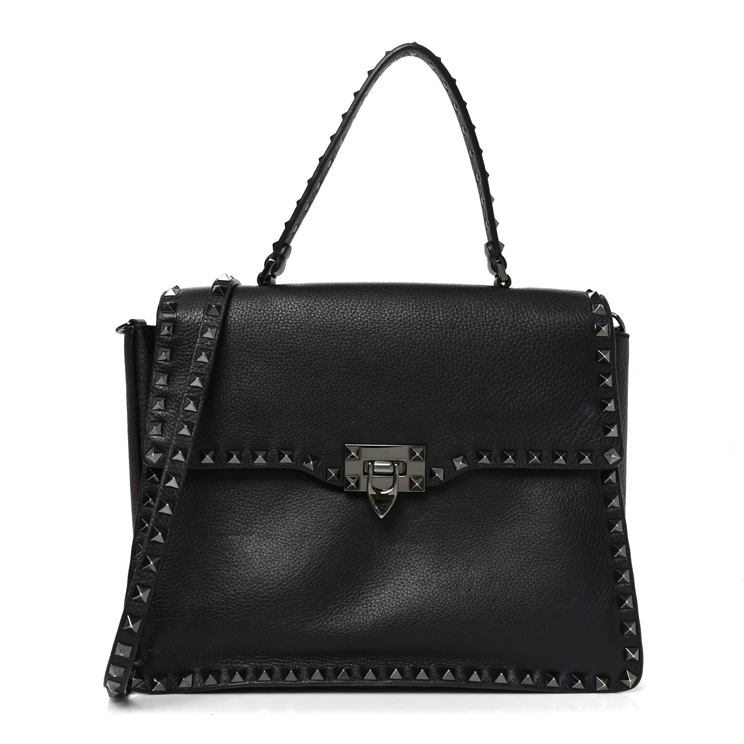 Alce Printed Calfskin Rockstud Top Handle Flap Shoulder Bag Black