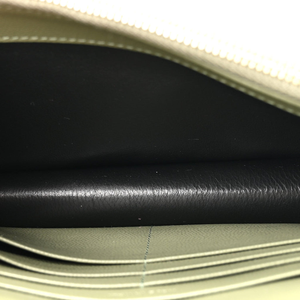 Grain De Poudre Matelasse Chevron Monogram Envelope Chain Wallet Light Sage