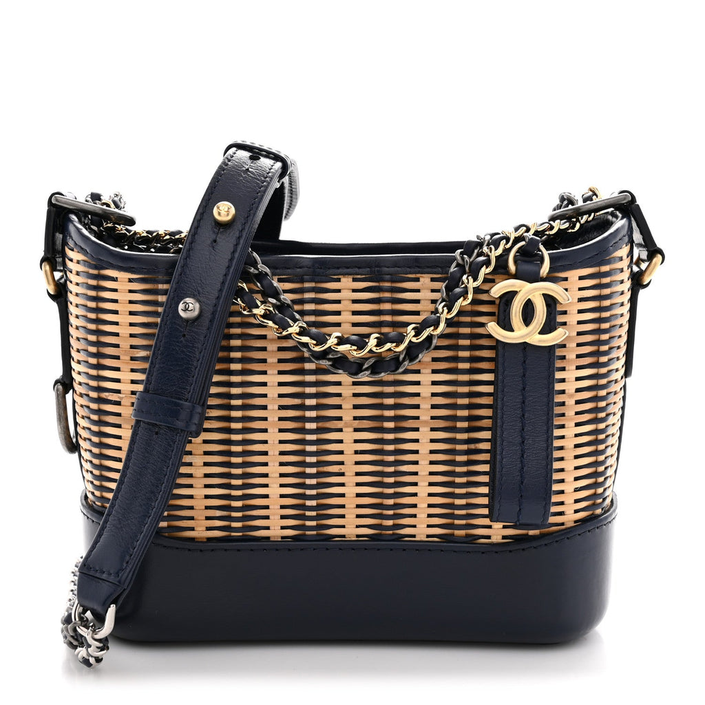 Rattan Calfskin Small Gabrielle Hobo Beige Navy