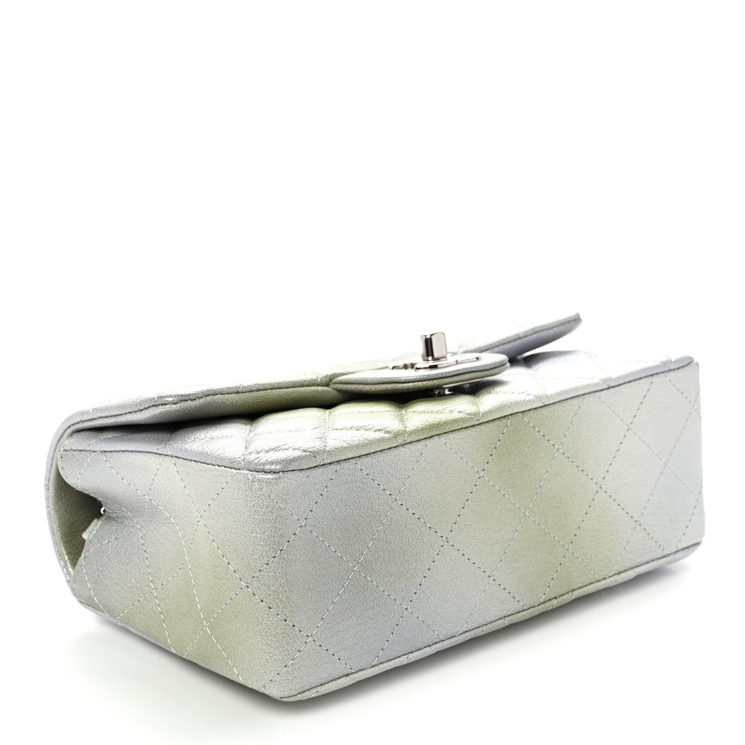 Metallic Goatskin Quilted Ombre Mini Rectangular Flap Grey Green