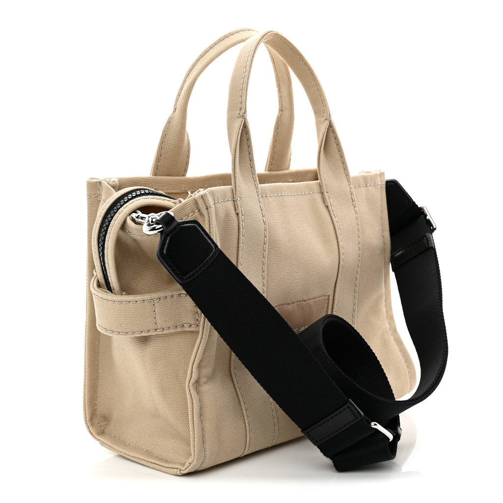 Cotton Canvas Colorblock Small The Traveler Tote Bag Beige Multicolor