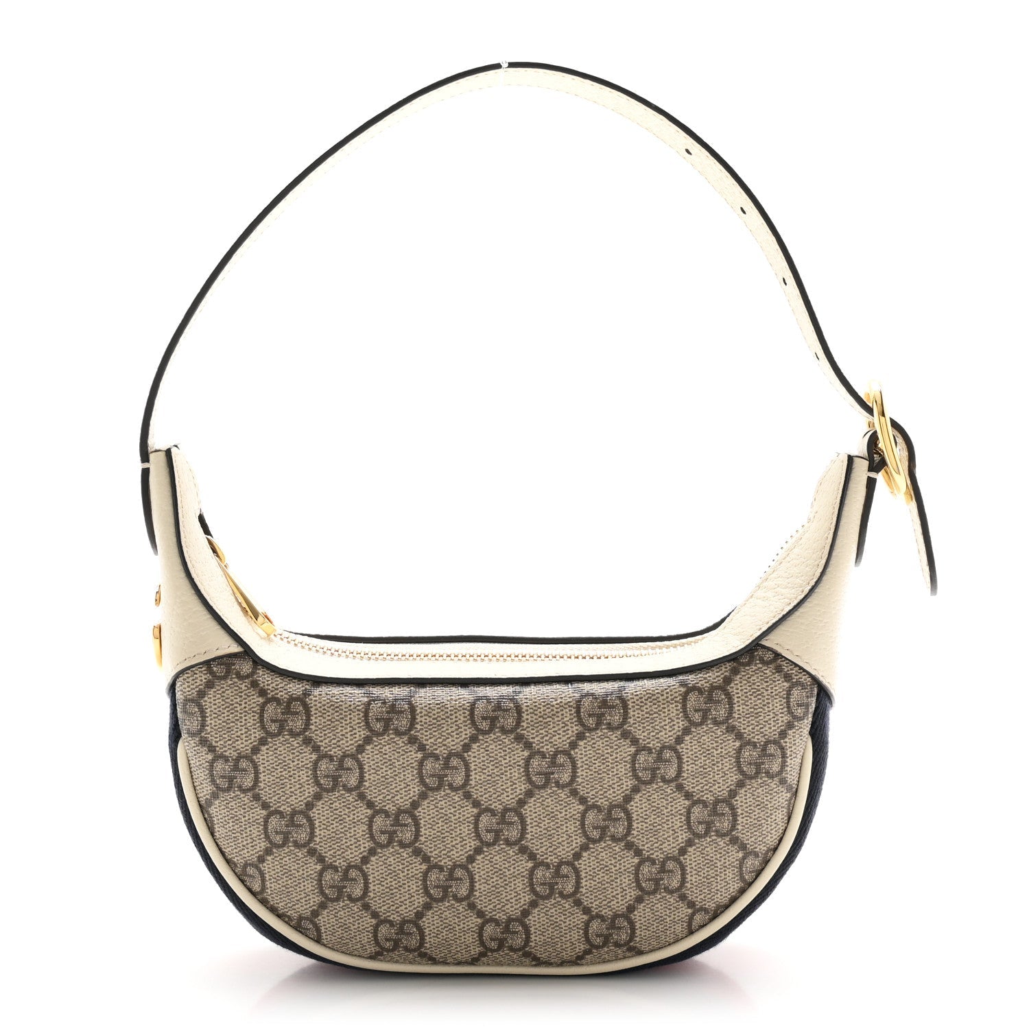 GG Supreme Monogram Textured Dollar Calfskin Web Mini Ophidia Half Moon Hobo Beige Ebony Mystic White