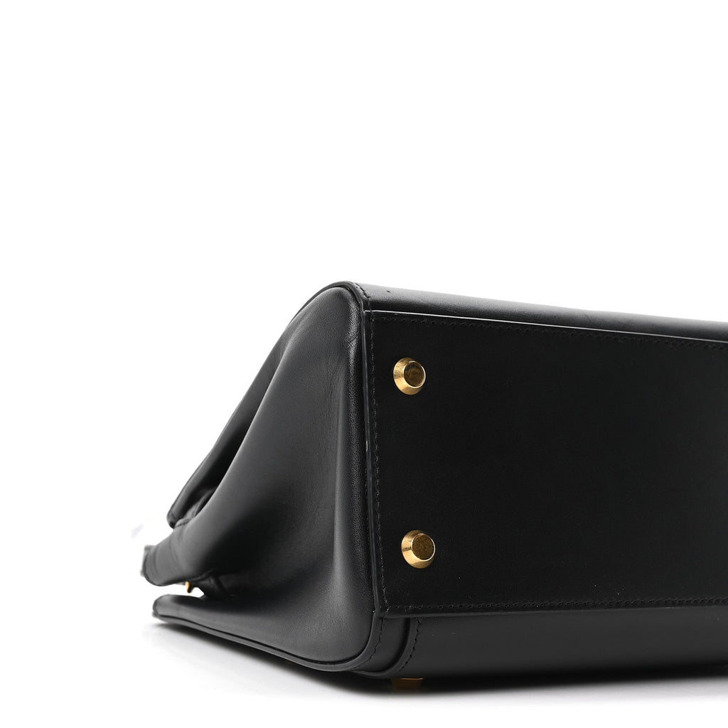 Shiny Box Calfskin Small Money Tote Black