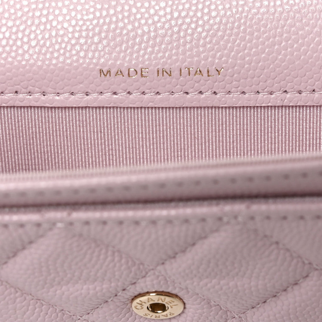 Caviar Quilted Flap Card Holder Wallet Light Pink